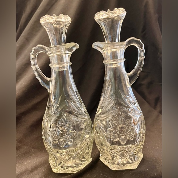 Anchor Hocking Star of David Glass Oil and Vinegar Cruet Set EAPC VTG 1960s MCM - Picture 6 of 15